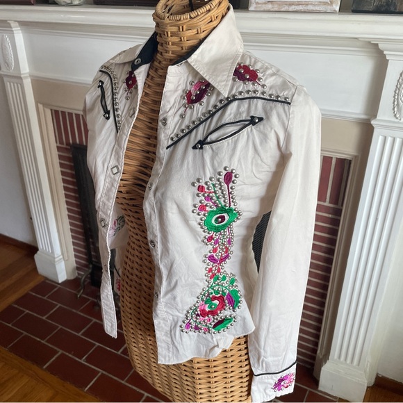 Antik denim western studded embroidered shirt S - Picture 5 of 9